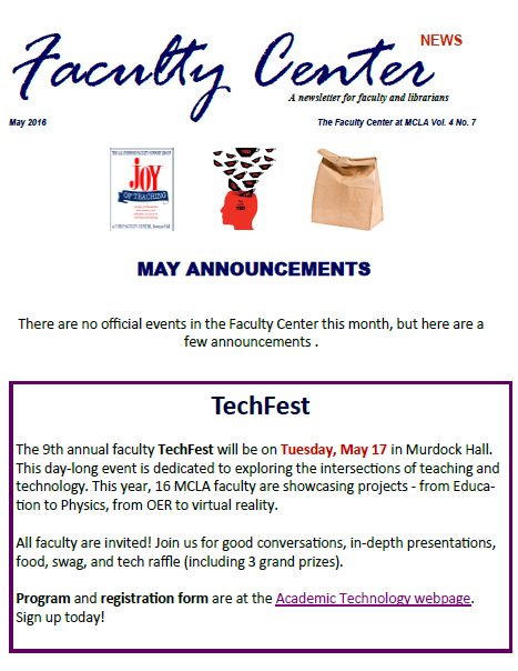 Faculty Center Newsletter - May 2016