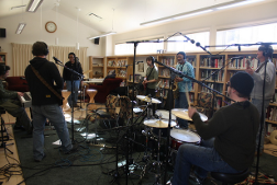 Misty Blues Band in a classroom warming up