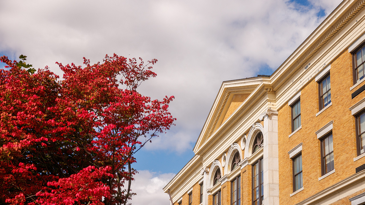 MCLA Murdock Hall spring tree blossom