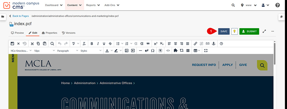 Screenshot of CMS