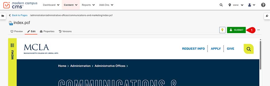 Screenshot of the CMS