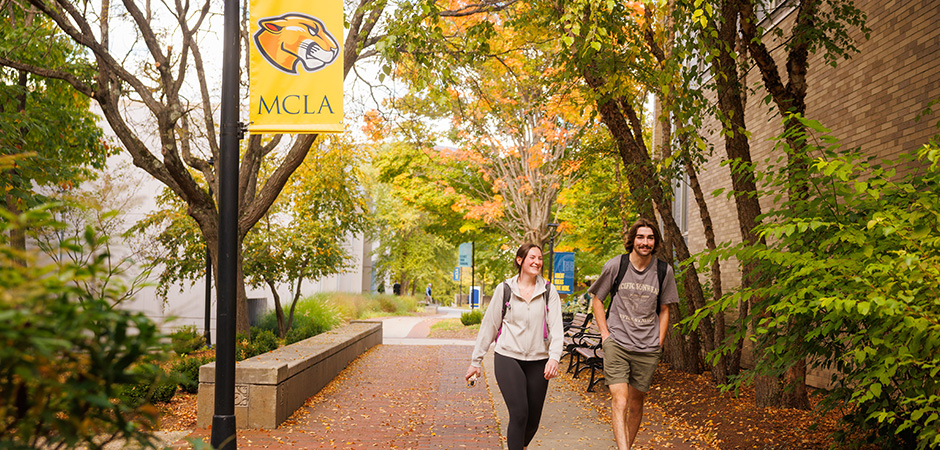 MCLA students walking across campus