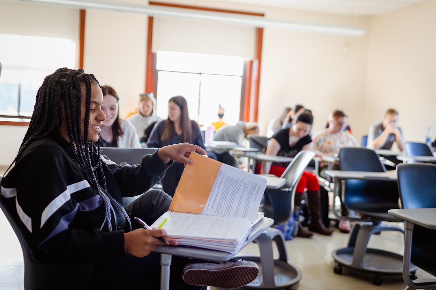 student studying in class